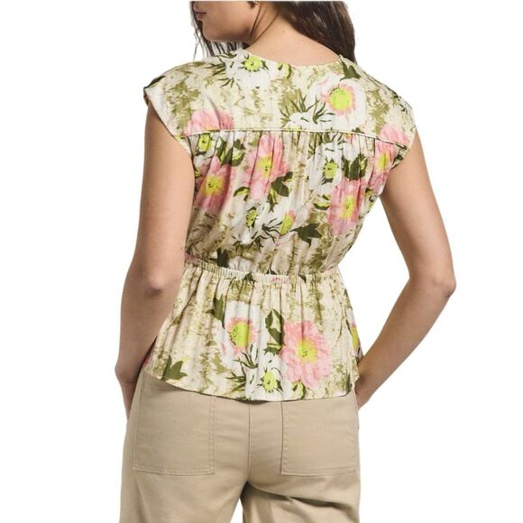 NWT Derek Lam 10 Crosby Caroline Floral Double Tie Cotton Top In Safari multi. - Picture 3 of 12